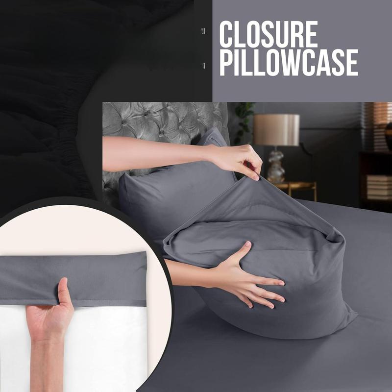 Queen Pillow Cases - 4 Pack - Envelope Closure - Soft Brushed Microfiber Fabric - Shrinkage and Fade Resistant Pillow Covers Queen Size 20 X 30 Inches (Queen, Grey)