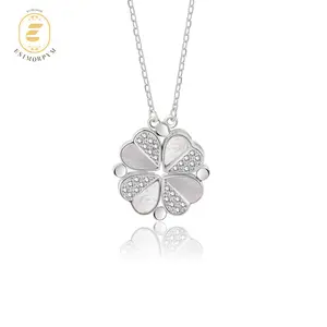 Moissanite Convertible Lucky Four-Leaf Clover Copper Pendant Necklace Wedding Engagement Anniversary Gift for Women