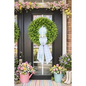 Blue Gingham Monogram Wreath Scarf | Personalized Spring Front Door Decor | Custom Embroidered sash | Housewarming Gift