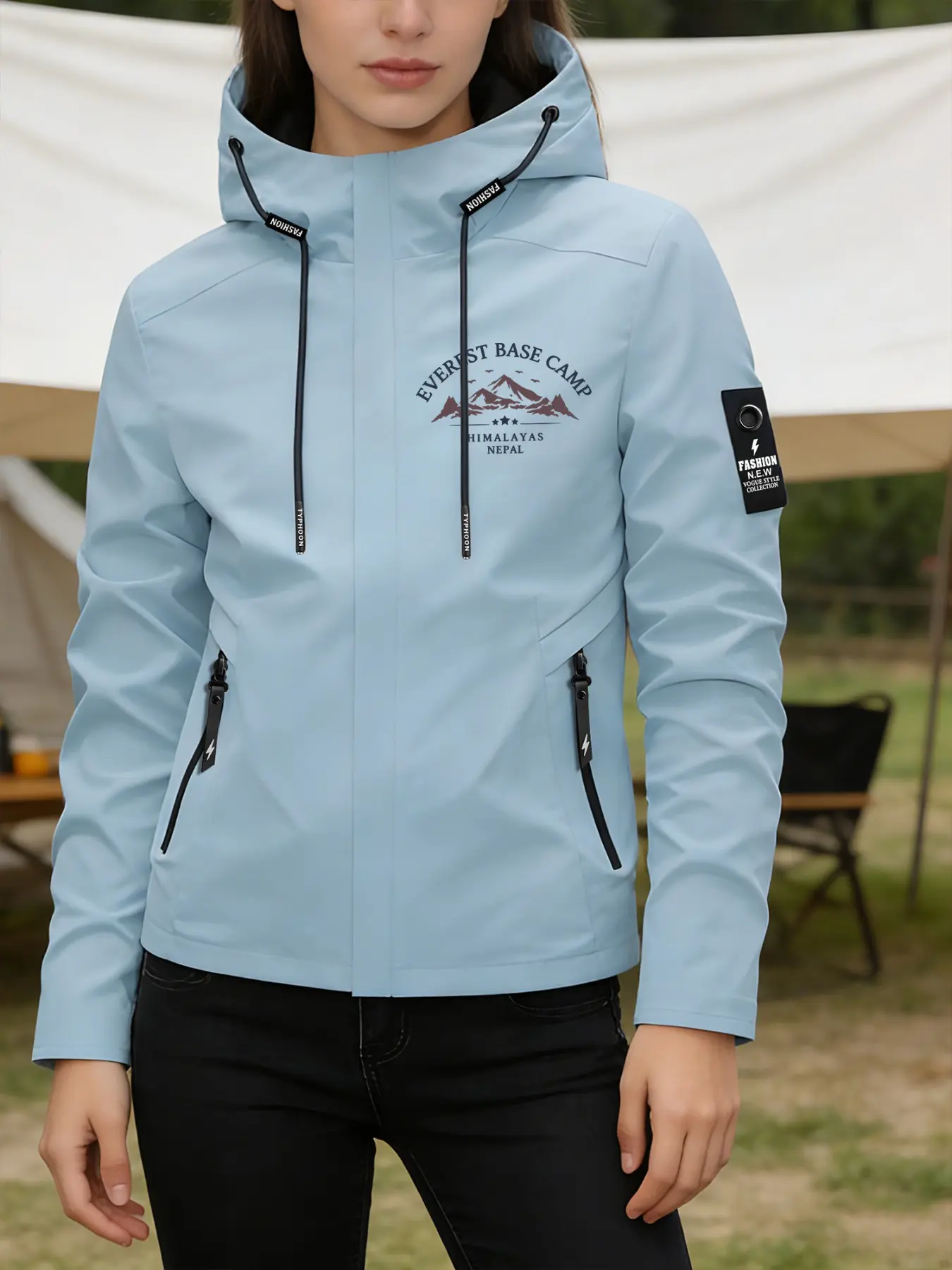 Women's Hooded Windbreaker Jacket Single Sided Everest Base Camp Mountain Print Jacket Multiple Color Options Hooded Loose Fall Winter Warm Jacket For Daily Commute Outdoor Hiking Clothing Skin Friendly Breathable Machine Washable Plus Size