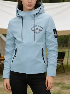 Women's Hooded Windbreaker Jacket Single Sided Everest Base Camp Mountain Print Jacket Multiple Color Options Hooded Loose Fall Winter Warm Jacket For Daily Commute Outdoor Hiking Clothing Skin Friendly Breathable Machine Washable Plus Size