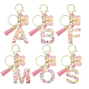 🎁 Personalized Gift for Her: Sparkly Pink Letter Keyring with Butterfly (Bestie/Bridesmaid Favor, Single Unit)