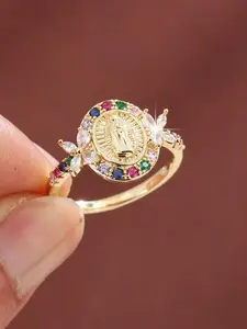 Elegant Artificial Zircon Decor Promise Ring, Fashion Texture Metal Design Ring for Women & Girls, Trendy All-match Vintage Jewelry for Birthday Gift, Beautiful Rings, Prong Ring, Elegant Fashion Rings