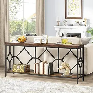 LITTLE TREE 71 Inch Extra Long Sofa Table, Narrow Long Sofa Console Tables Behind Couch Table with Open Storage Shelf