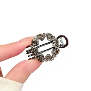 Elegant women's rhinestone round hollow-out hair clip, side bangs clip, high-end hair accessory, top clip, forehead bangs clip
