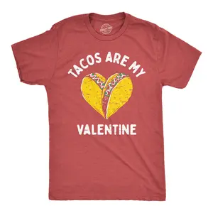 Mens Tacos Are My Valentine T Shirt Sarcastic Valentines Day Graphic Tee for Men Mens Funny T Shirts Cool Vintage Fashion T-Shirt Gift Classic Menswear Love Apparel for Men Funny Food Short Sleeve Novelty Tees Red -