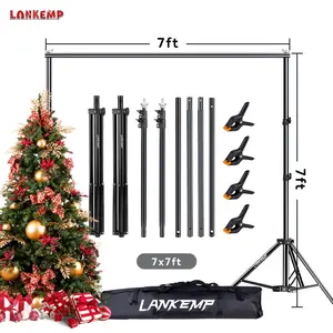 LANKEMP Background Station 7x7 feet (WxH) photo studio adjustable background Station support kit, featuring 4 beams, 4 clips and a handbag, with a maximum load capacity of 11.02LB, suitable for parties, event decoration, weddings and photography