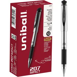 uniball ®   207 ™   Impact ™   Gel Pens, Bold Point, 1.0 mm, Black; Gray Barrel, Black Ink, 12