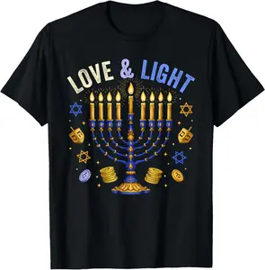 100% cotton Unisex Love Cute Dreidel Menorah Chanukah Light Hanukkah Men Women T-Shirt