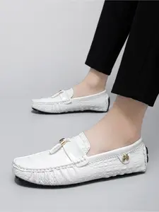 Men's Stylish Slip-On Loafers Casual Round Toe Comfortable Daily Wear All-Season PU Leather Shoes Trendy Fashion Loafers Durable Non-Slip Rubber Walking Shoes Flats Slipon