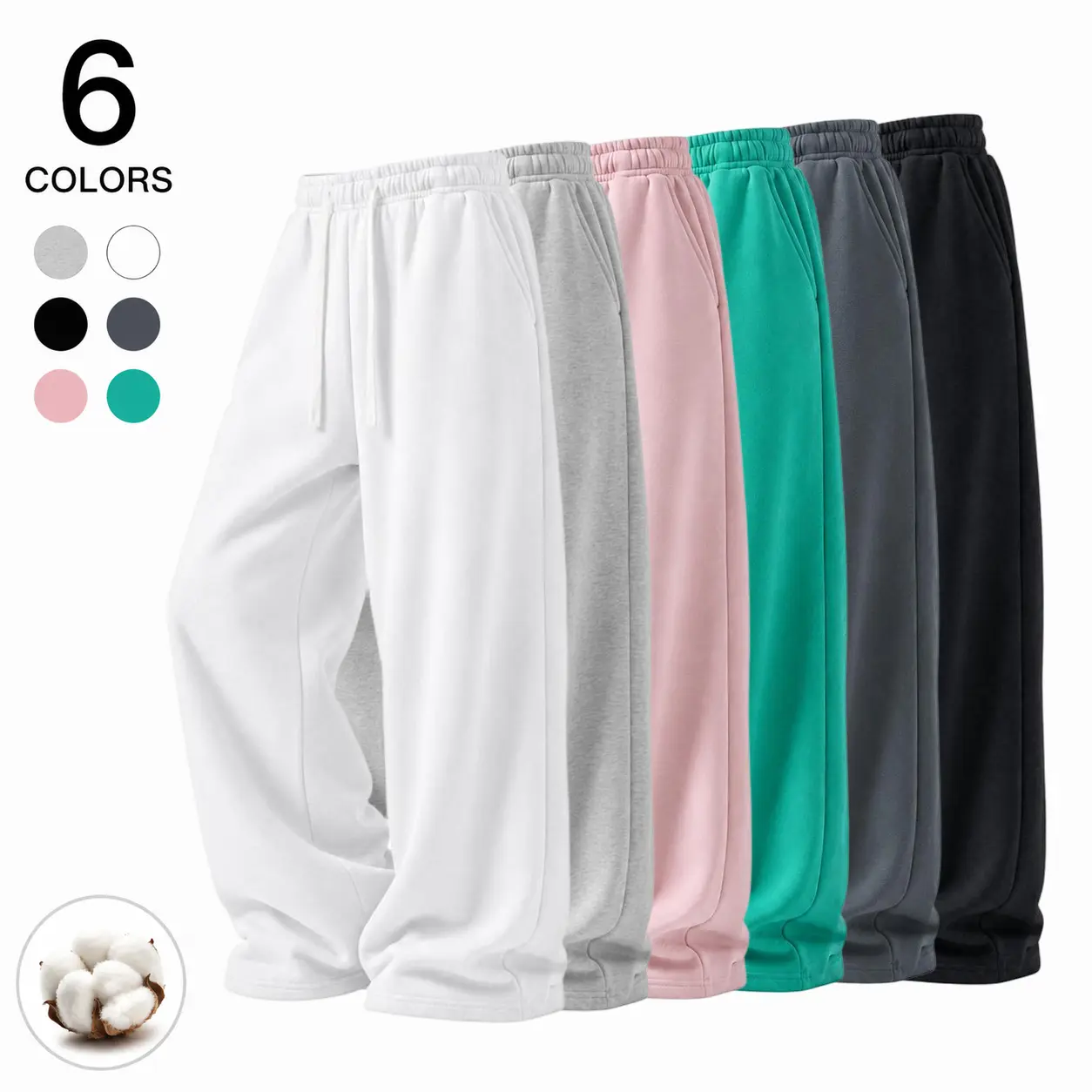 Menswear Men's Cotton Blend Loose-Fit Solid Long Activewear Pants, Elastic Waistband with Adjustable Drawstring, Soft Machine-Washable Fabric, Autumn-Winter Casual Minimalist Trousers