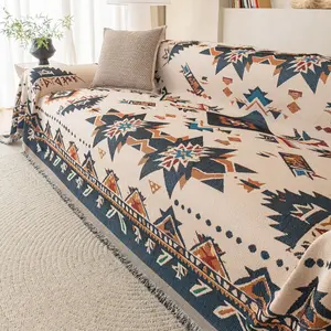 Boho Style Sofa Protector Mat, Geometric Pattern, Reusable, Fall Season, All-Purpose Dust Cover, Dustproof Couch Protector, Pet-Friendly, Living Room Decor