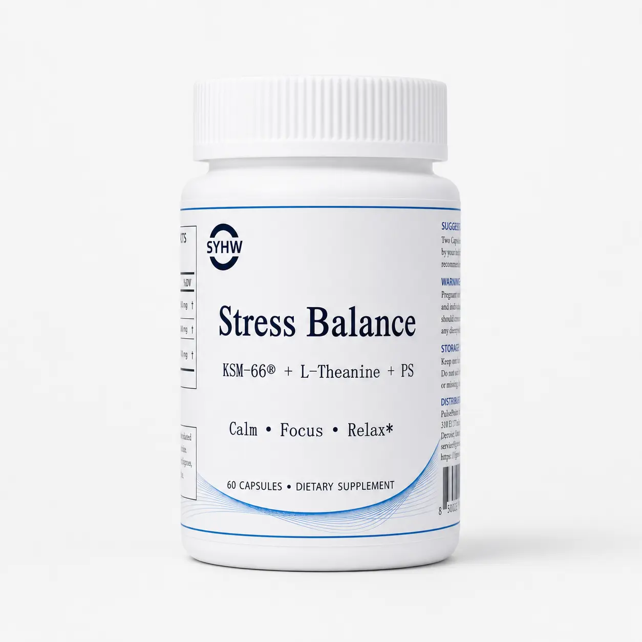 SYHW Stress Balance with KSM-66 Ashwagandha, L-Theanine & Phosphatidylserine, Calm Focus & Mental Wellness Support, 60 Capsules