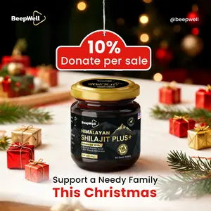 BeepWell Himalayan Shilajit Resin Plus with Ashwagandha 72% Fulvic Acid 50 Servings Winter Support Initiative Edition