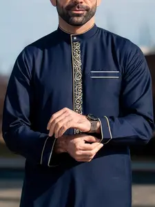 Islamic Traditional Men's Robe, Classic Stand Collar Long Coat, Perfect for Eid Al-Adha, Ideal Gift for Loved Ones
