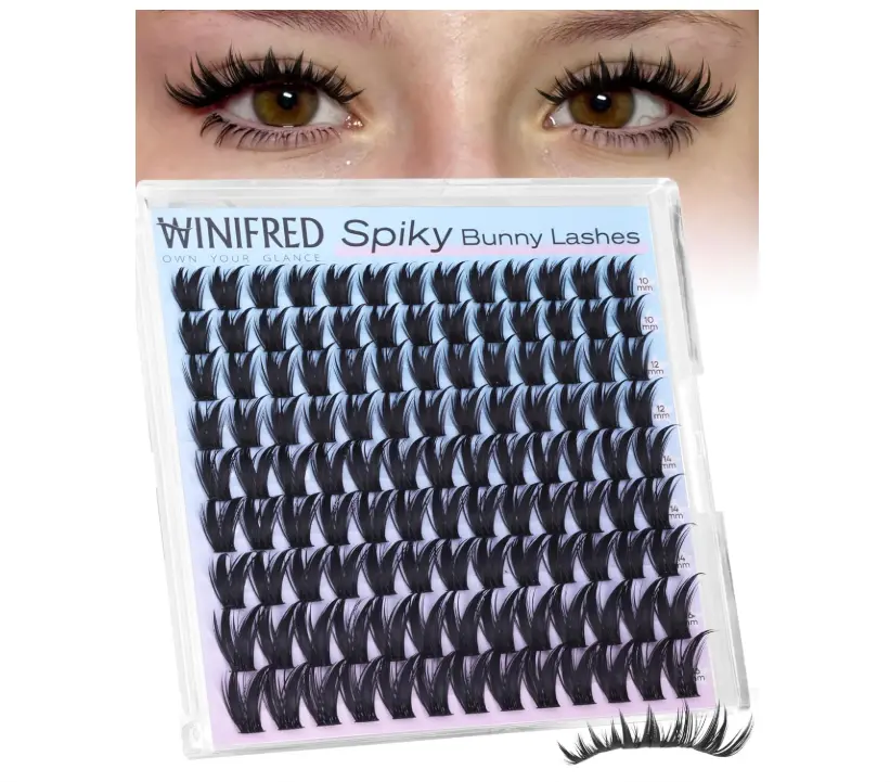 Winifred Lash Clusters Manga Eyelash Clusters Bunny Cluster Eyelash Extensions Volume Lash Clusters with Spikes Anime D Curve Eyelashes 10-16mm DIY Wet Tip Individual Lashes for Baddie