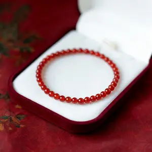Natural Red Jasper Stretch Elastic Bracelet - 4mm Handmade Adjustable Gemstone Round Beaded Healing Bracelet Elegant Minimalist Bangle Jewelry Gifts