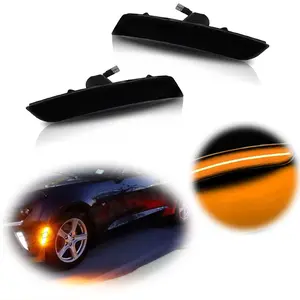 2pcs Smoked Amber LED Front Side Marker Lamps Lights For 2016 2017 2018 2019 2020 2021 2022 2023 Chevrolet Camaro, Replace OEM GM 23169181 & 23169182