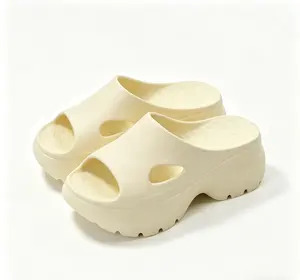 Women's Platform Slide Slippers, EVA Thick Non-Slip Rubber Sole, Hollow Design, Round Toe, Breathable Slip Footwear, Indoor-Outdoor Casual Walking Shoes