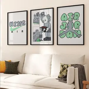 Set of 3 Green Jordan X Kaws Art pieces canvas wall home decor Portrait Gallery