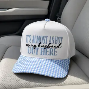 Update Version It's Almost As Hot As My Husband Out Here Embroidered Baseball Cap, Funny Wife Summer Hat, Cream Beach Brim Dad Hat, Cute Vacation Cap for Women, Shell Palm Print Brim, Coastal Cowgirl Gift for Wife, Lake Day Boat Hat, Summer Outfit