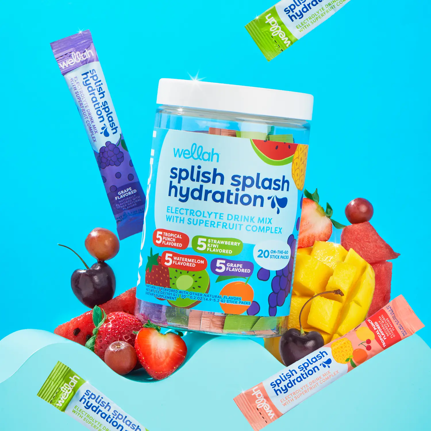 Wellah Hydration Stick Packs | Electrolyte Supplement | 1,500 mg Electrolytes Per Serving | 20 Servings
