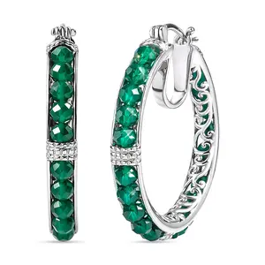 Verde Onyx 14.90 ctw Hoop Earrings in Platinum Plated