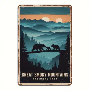 Vintage Metal Sign Featuring Great Smoky Mountains National Park Retro Wall Art for Home Bedroom Dining Room Bar Cafe School Library Door Garage Indoor and Outdoor Holiday Party Decorations and Gifts