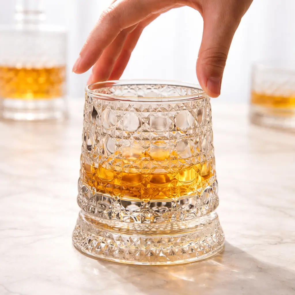 Luxury 360° Spinning Crystal Glass Star-Cut Stress Relief Whiskey & Wine Glass Elegant European Barware Gift Rotating Glass Cup for Sophisticated Drinkware Best Father's Day Gift 2026
