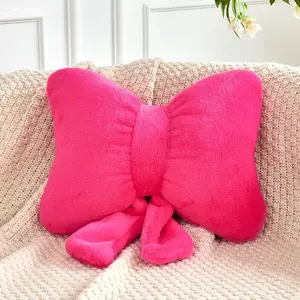 Hot Pink Bow Pillow, Soft Bow Decorative Pillows with Faux  , Cute 16" Bow Throw Pillows, Aesthetic Home Decor Bow Shaped Plush Pillow for Bedroom Sofa Couch