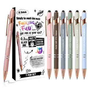 7 Pcs Funny Adult Gel Pen Set, Days of the Week Swear Word Pens, Quick-Dry Fine Point 2-in-1 Stylus Pens, Cute Color Novelty Office Gifts for Coworkers