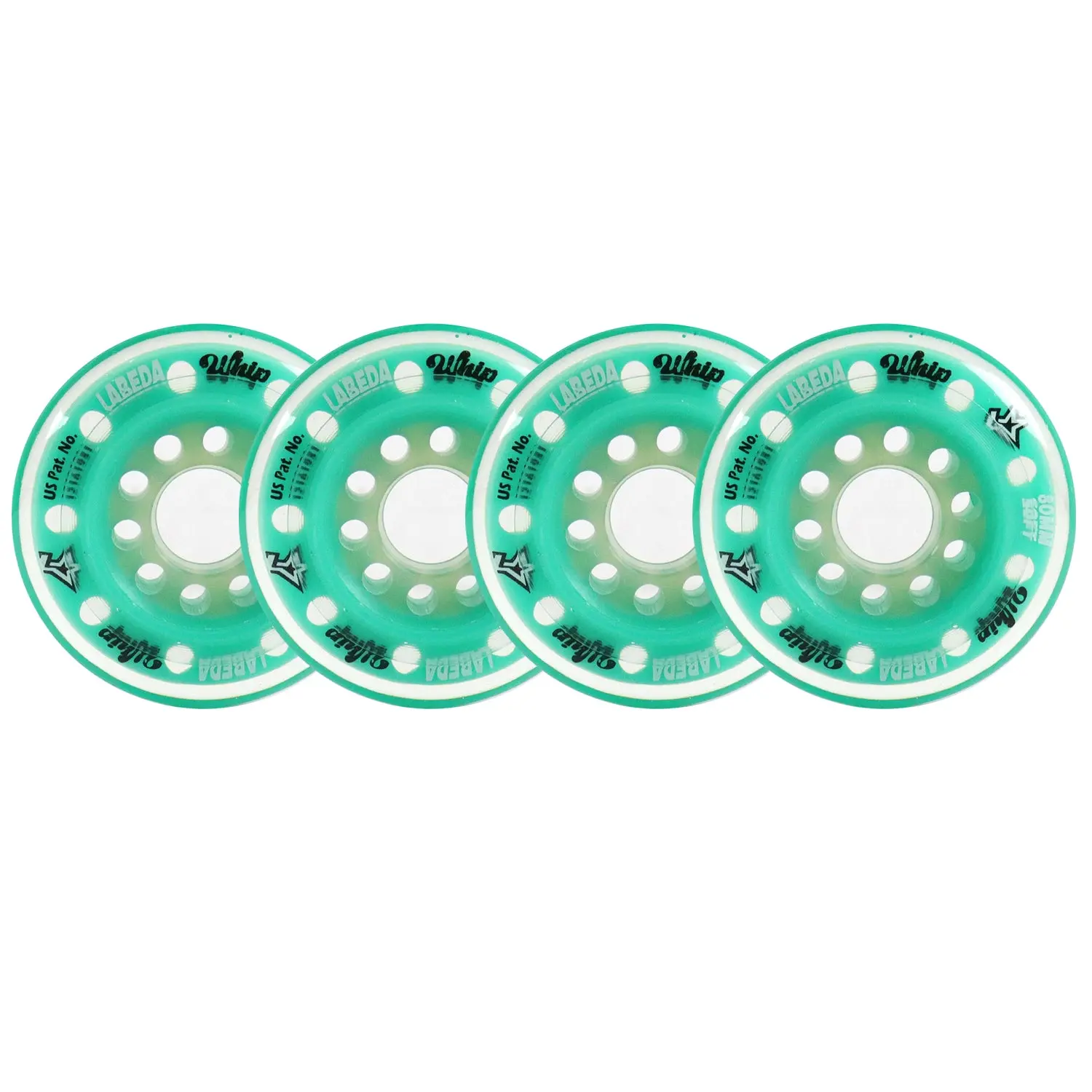 Labeda Whips Roller Hockey Wheels - Teal Soft 80mm - 4-Pack with Evo Spacers
