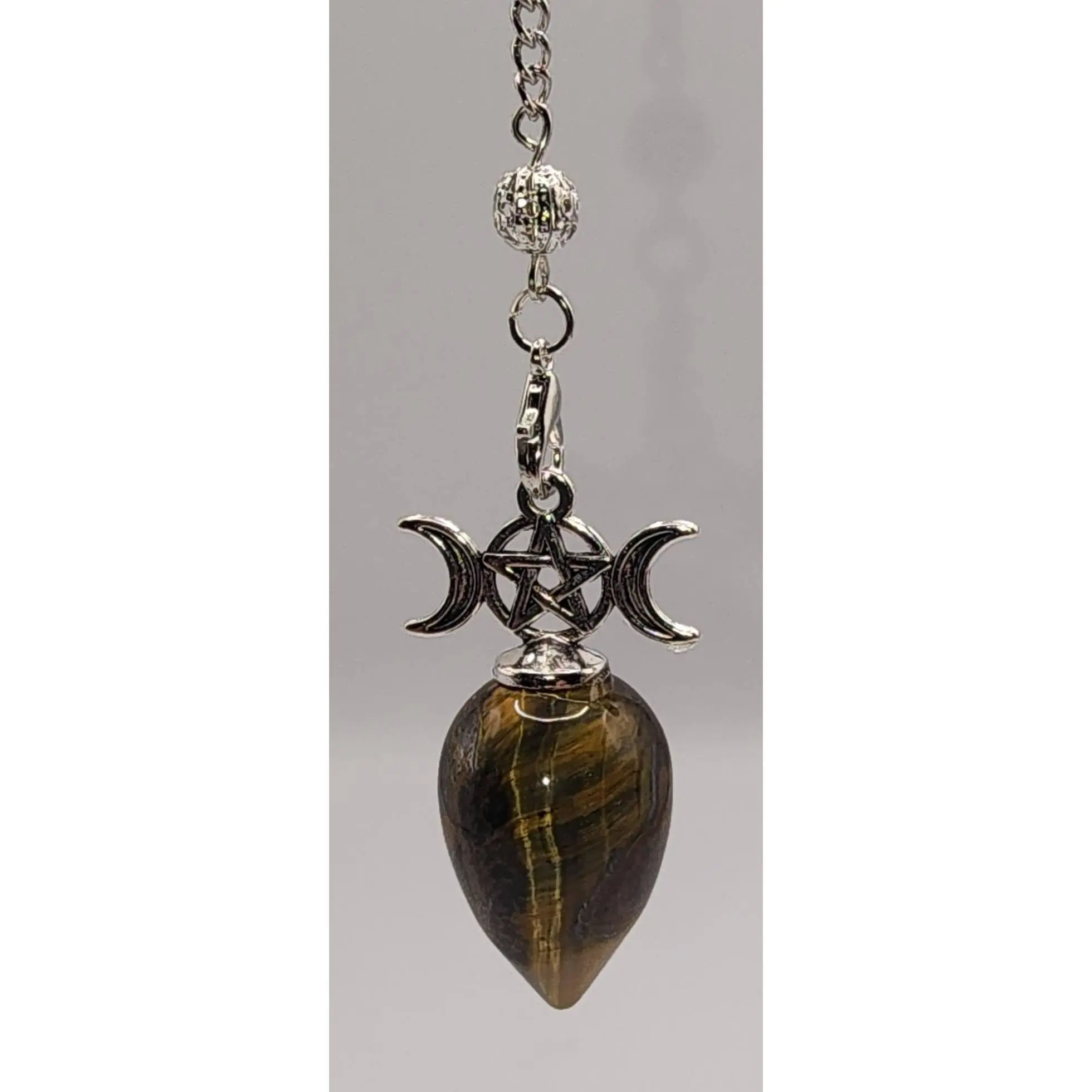 Triple Moon Pentacle Crystal Pendulum – Divination & Spiritual Guidance Tool, Pendant With Necklace, Spiritual Pendant