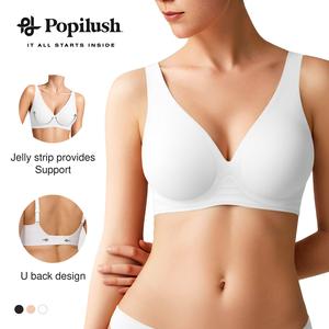 Popilush Cooling Bra Seamless Wireless Jelly Bra Adjustable Strapless Deep V-Neck with Side Support & Molded Comfort