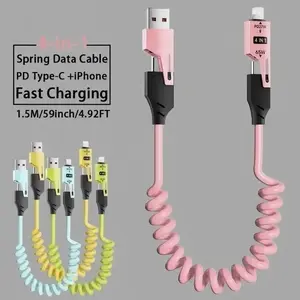 4-In-1 Retractable Cable, Multi-Functional Type C Charging USB-C Fast Charge Cable, Data Sync Cable, for iPhone iPad Samsung Oppo Devices