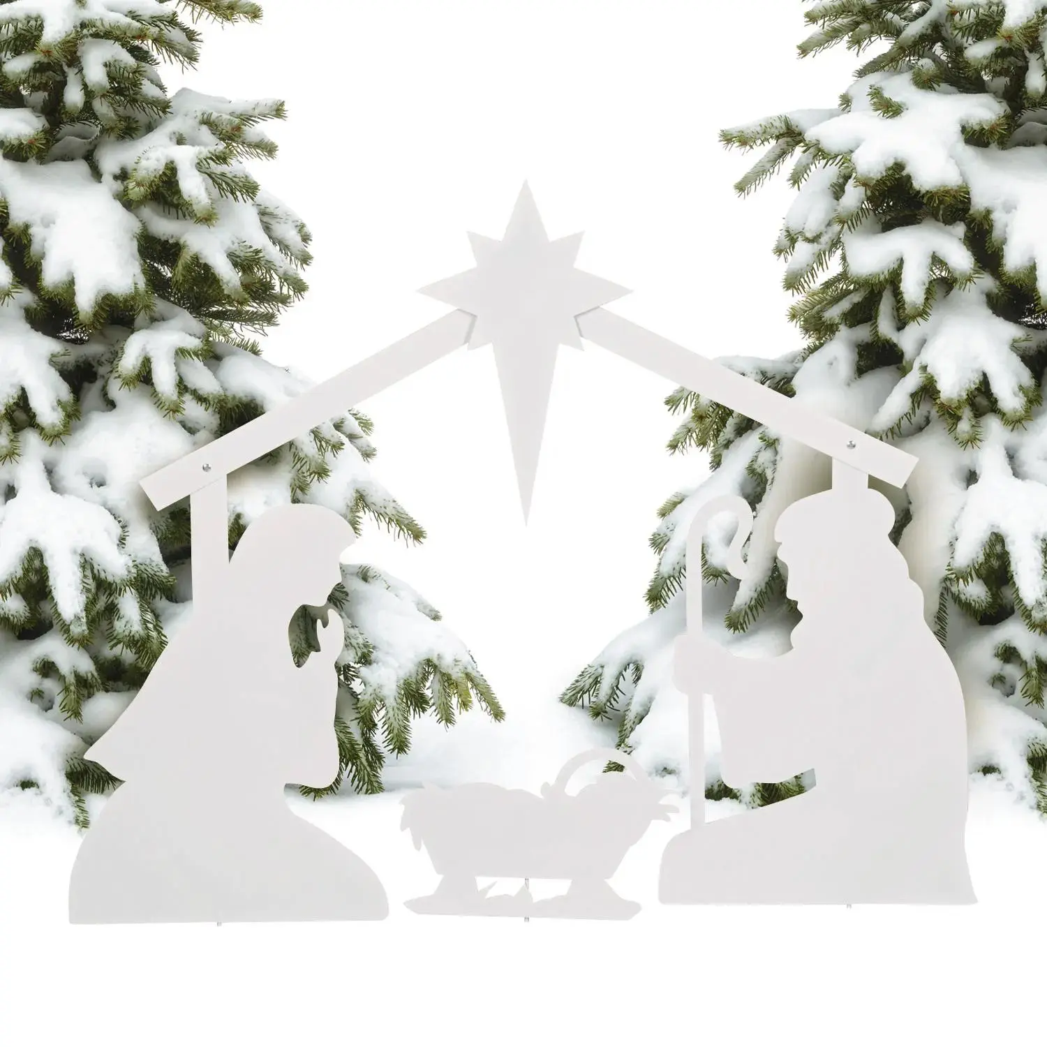 White Silhouette Nativity Outdoor Yard Decoration