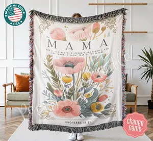 Mom Woven Blanket, Mothers Day Gift, Custom Grandma Blanket