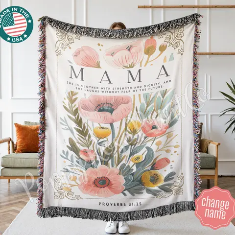 Mom Woven Blanket, Mothers Day Gift, Custom Grandma Blanket