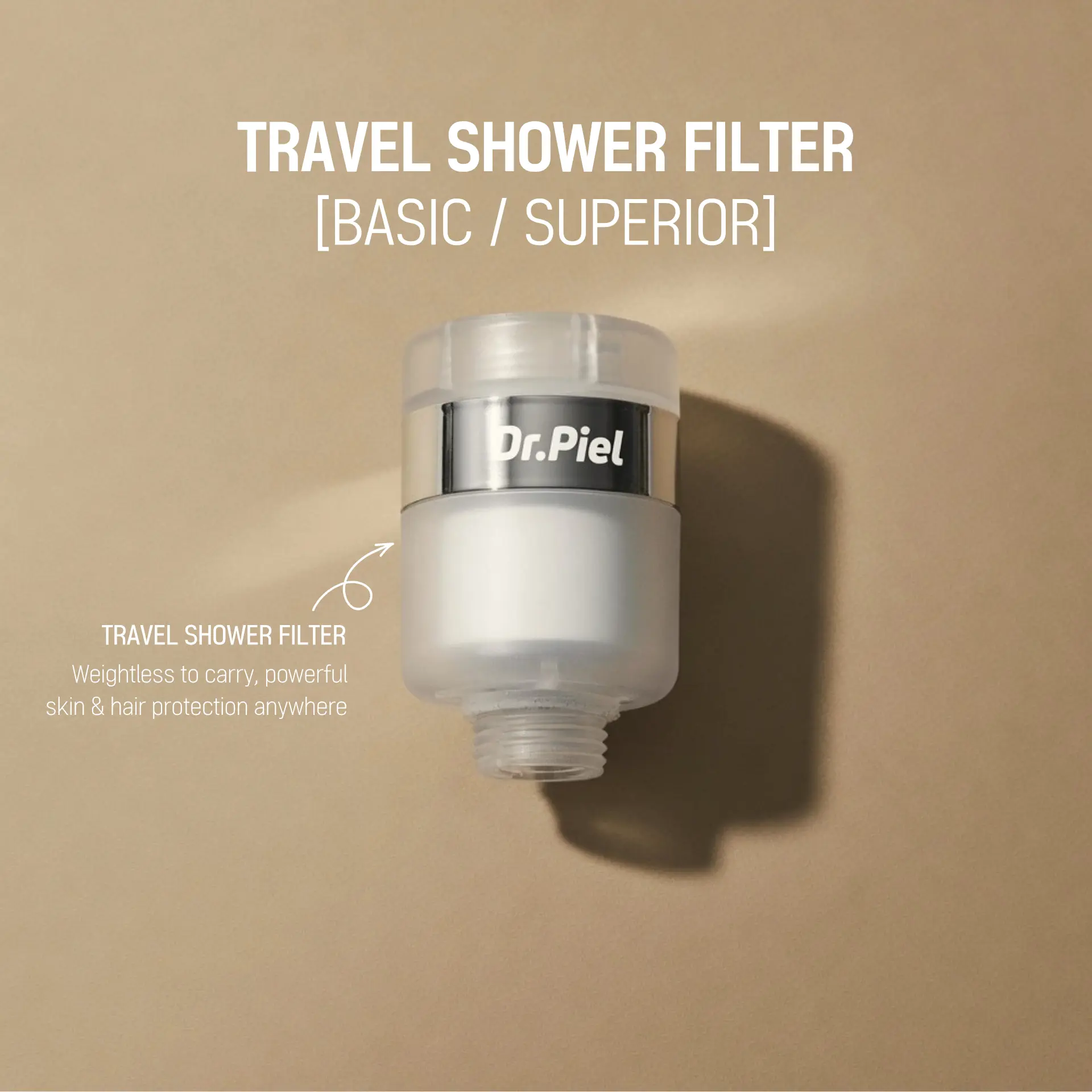 Dr.Piel Travel Shower Filter for Hard Water | Portable Shower Filter for Cleaner Water, Healthier Skin & Softer Hair