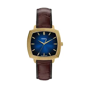 Fossil Unisex Nick Jonas x Fossil Machine Luxe Blue Vignette Three-Hand Brown Croco Leather Watch