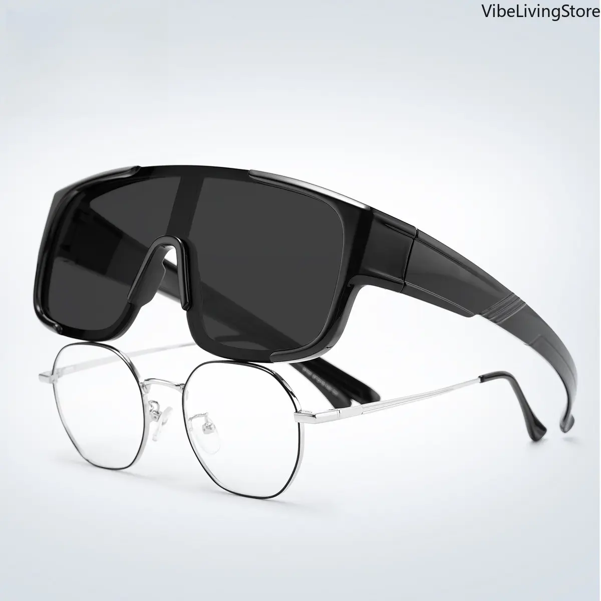 Men's TR90 Oversized Shield Fit-Over Visor Glasses - Tinted Visor, UV400 UV Prevention, Windproof, Anti-Glare, Eye-Friendly, Fits Over Prescription Eyeglasses, Wrap-Around for Driving, Cycling Sports