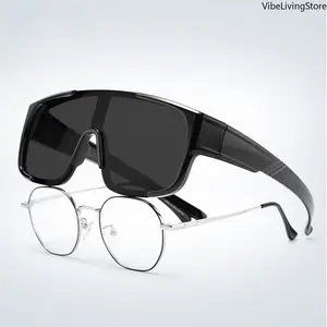 TR90 Oversized Shield Fit-Over Sunglasses, UV400 Windproof Anti-Glare Wrap Around Sports Glasses, Fits Over Prescription Eyeglasses for Men Women Cycling Driving Outdoor Activities