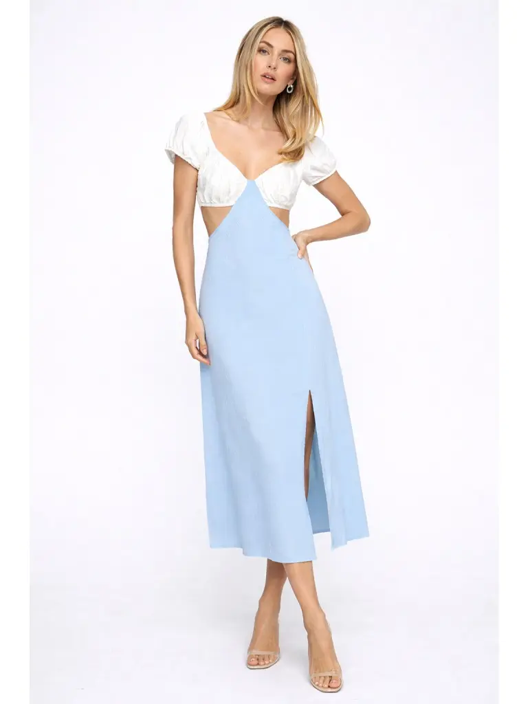 Women's Cute 2-Tone Sweetheart Maxi Dress - Sleeveless, Strappy, Ruffle, Lace-Up, Open Back, Front Slit, Spring Casual Dresses, 2026 Spring Summer Outfits, Easter Wear backtoschoolshopping