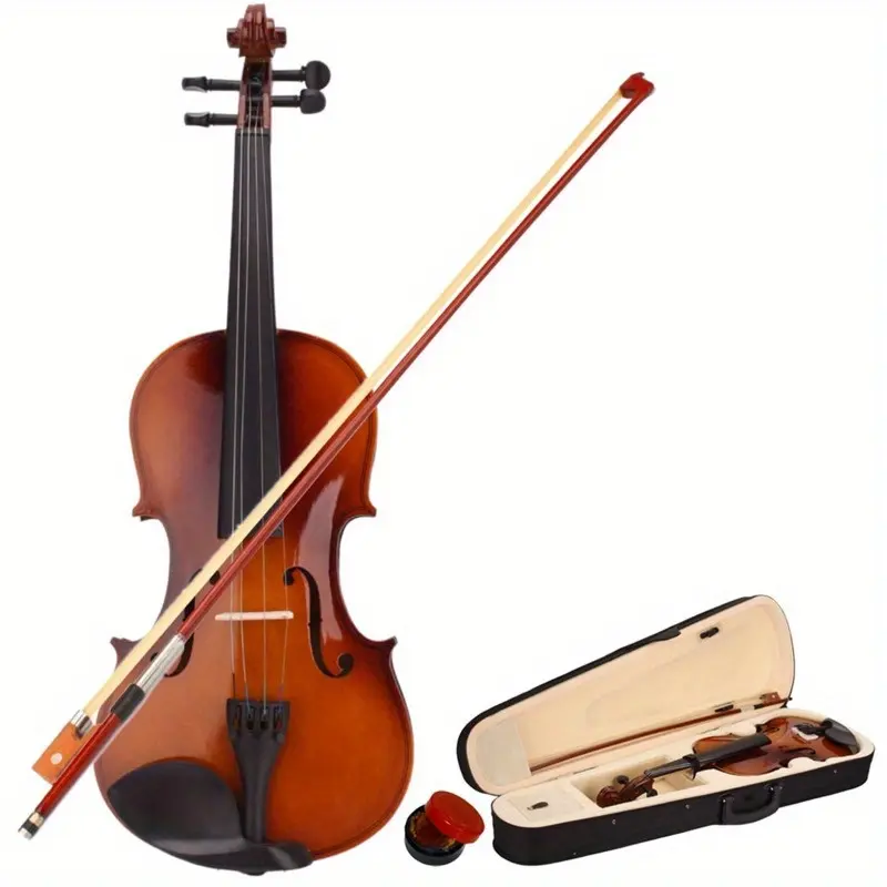 4/4 Acoustic Violin with Basswood Body, Protective Case, Violin Bow, and Rosin for Stringed Instrument Enthusiasts