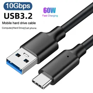 USB 3.2 10gbps Type-C Data Cable, USB-A to Type-C, Fast Charging 60w 3a, Compatible with Ssds, High-Speed Data Transfer Cable