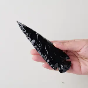Natural Obsidian Feather Arrow Crystal Carving Stone, Mineral Specimen, Lucky Item, Feng Shui Collection, Home Decor
