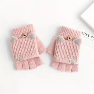 1 Piece Cute Girl Thickened Warm Gloves, Autumn and Winter Cartoon Cat Ear Design, Suitable for 5-12 Years Old Teenagers, Perfect Gift for Outdoor Play and Daily Casual Wear