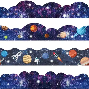 120ft Bulletin Board Borders Decorations Outer Space Classroom Decor Galaxy Star Planet Astronaut Scalloped Border Trim for Teacher School Office Supplies Classroom Door Wall Decor 4 Patterns