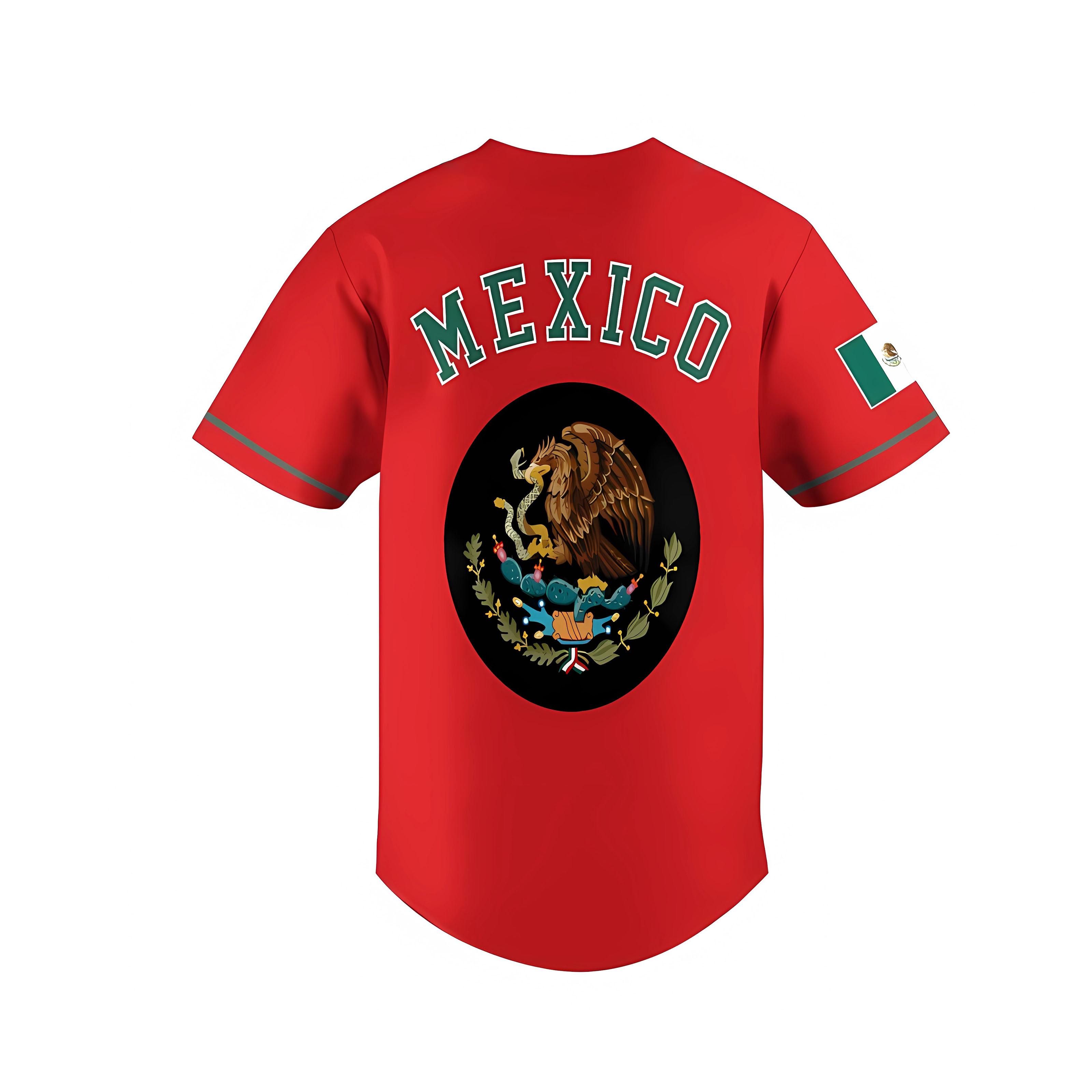 Mexican Heritage Baseball Jersey - Three-Color Limited Edition, featuring an embroidered eagle emblem and classic button-up design for versatile everyday wear