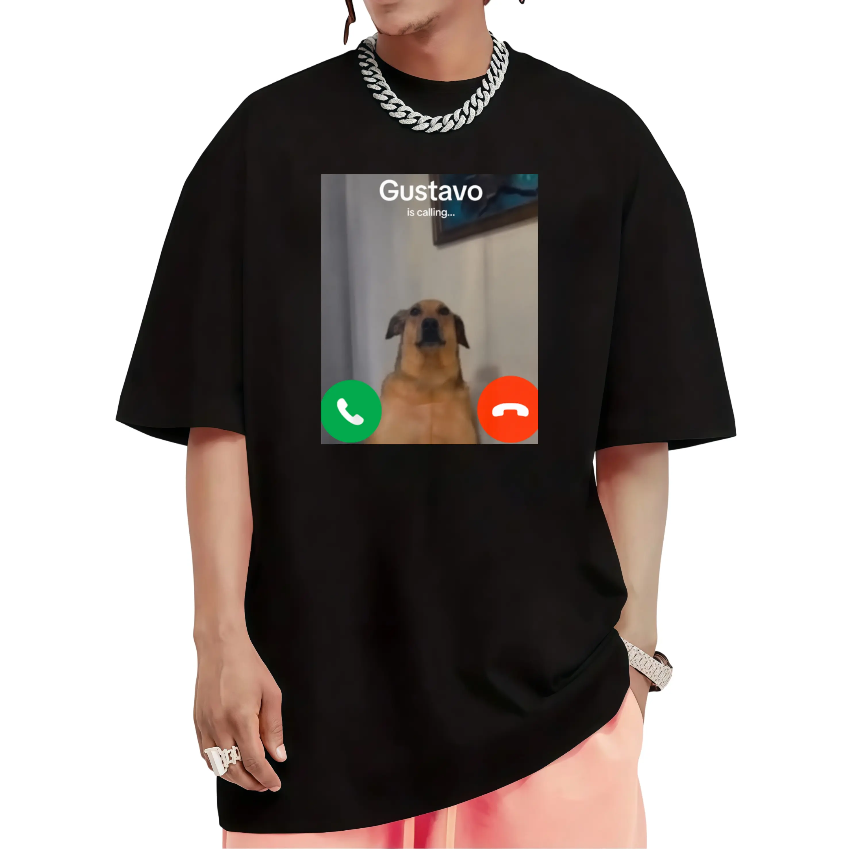 Men's Graphic T-Shirt, 'Gustavo Is Calling' Meme Print, 100% Cotton Casual Streetwear Top with Regular Fit and Short Sleeves, Graphic Print, Round Neck, Men's T Shirts, T Shirts Menswear Unisex